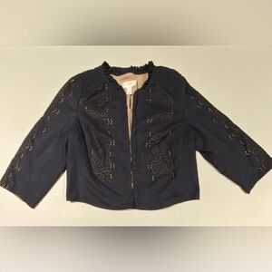 Ann Taylor Loft Embroidered Open Front Jacket, size 12